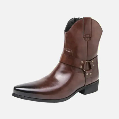 Bottines pour homme Yehaw REMINGTON Santiag marron en cuir avec détails élégants, pointure 38.