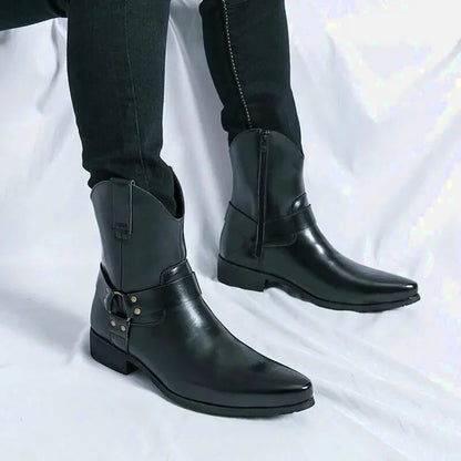 Bottes santiags pour homme Yehaw Noir, style yehaw, en cuir, avec talon et détails décoratifs, vue de face