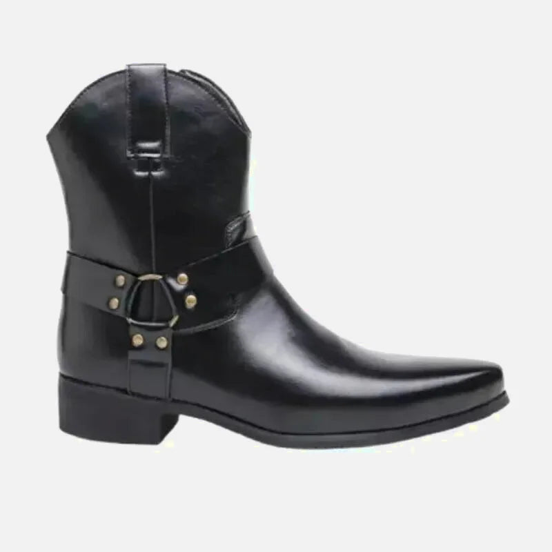 Chaussures santiags pour homme Yehaw Remington en cuir noir, avec détails élégants et semelle robuste.