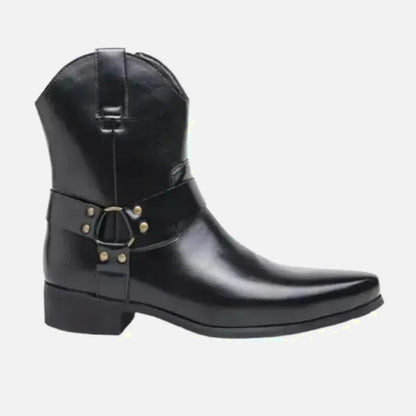 Chaussures santiags pour homme Yehaw Remington en cuir noir, avec détails élégants et semelle robuste.