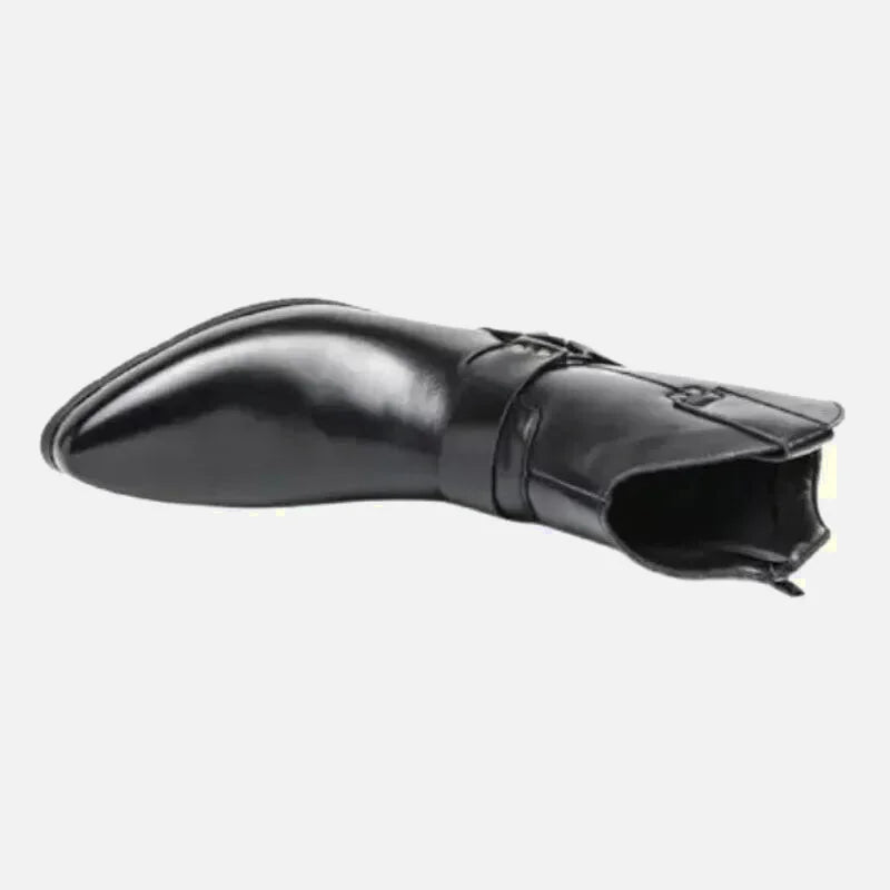 Bottes santiags pour homme Yehaw noir, en cuir, avec semelles robustes et détails élégants, visibles sur l'image.