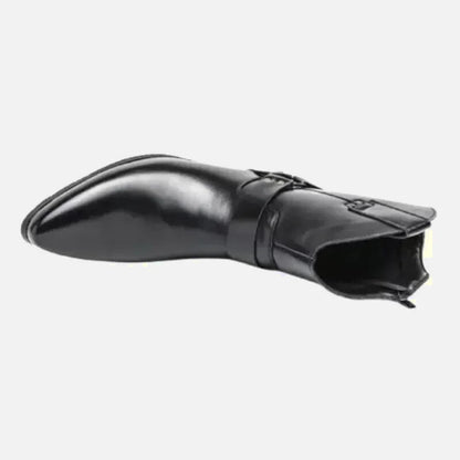 Bottes santiags pour homme Yehaw noir, en cuir, avec semelles robustes et détails élégants, visibles sur l'image.
