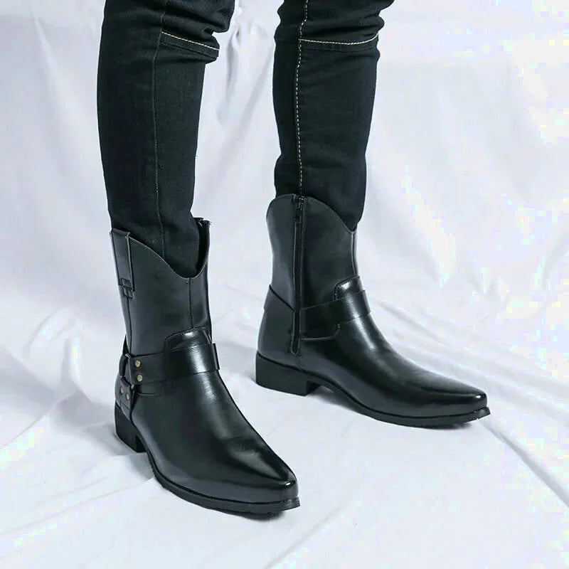 Bottes santiag pour homme Yehaw Remington en cuir noir, style classique avec semelle robuste et détails élégants.