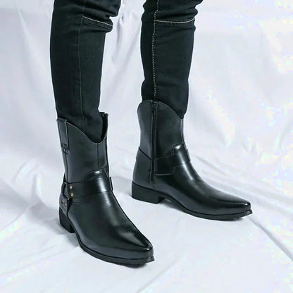 Bottes santiag pour homme Yehaw Remington en cuir noir, style classique avec semelle robuste et détails élégants.