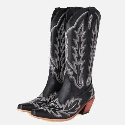 Chaussures SALLY Santiag pour femme Yehaw en noir, bottines élégantes avec détails en cuir et semelle robuste.
