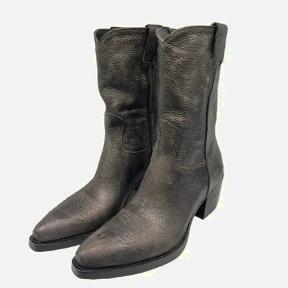 Chaussures Santiag pour femme Yehaw Shona en cuir noir, élégantes et tendance, taille 35.
