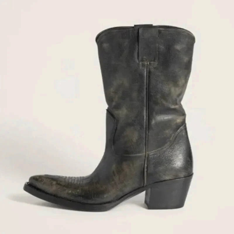 Chaussures Santiag pour femme Yehaw Shona de couleur noire, en cuir, avec détails élégants et talons, taille 35.