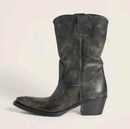 Chaussures Santiag pour femme Yehaw Shona de couleur noire, en cuir, avec détails élégants et talons, taille 35.