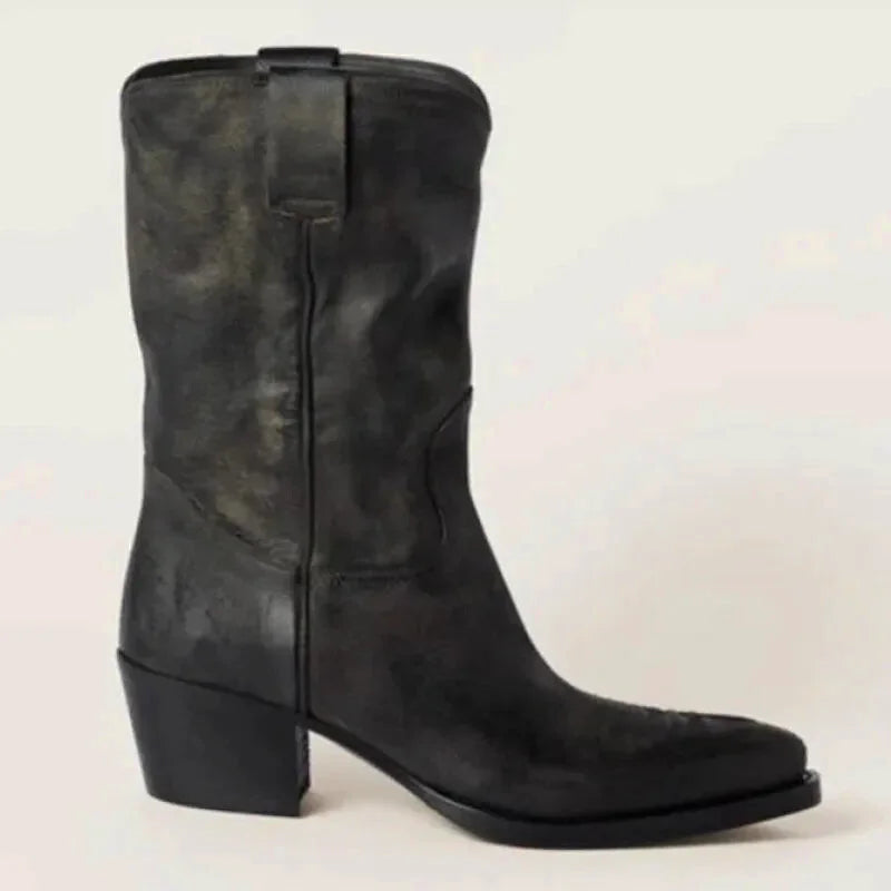 Chaussures santiags pour femme Yehaw Shona en noir, avec détails en cuir et style élégant.