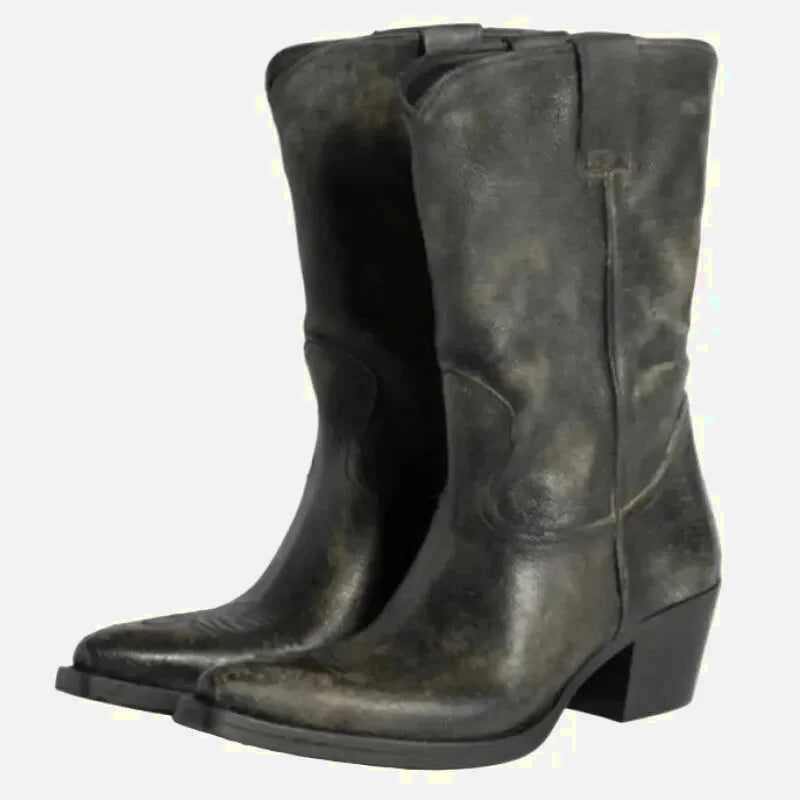Chaussures santiags pour femme Yehaw Shona en noir, élégantes et modernes, avec détails en cuir et design tendance.