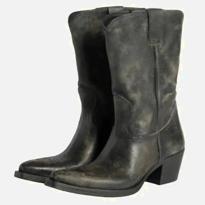 Chaussures santiags pour femme Yehaw Shona en noir, élégantes et modernes, avec détails en cuir et design tendance.
