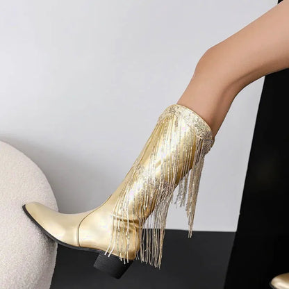 Chaussures santiags pour femme Yehaw Tammie en or, style élégant avec détails en cuir pour un look tendance et sophistiqué.