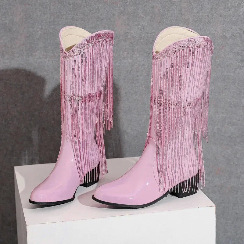 Chaussures TAMMIE Santiag pour femme Yehaw en rose, cuir avec talon moyen, style élégant et moderne.