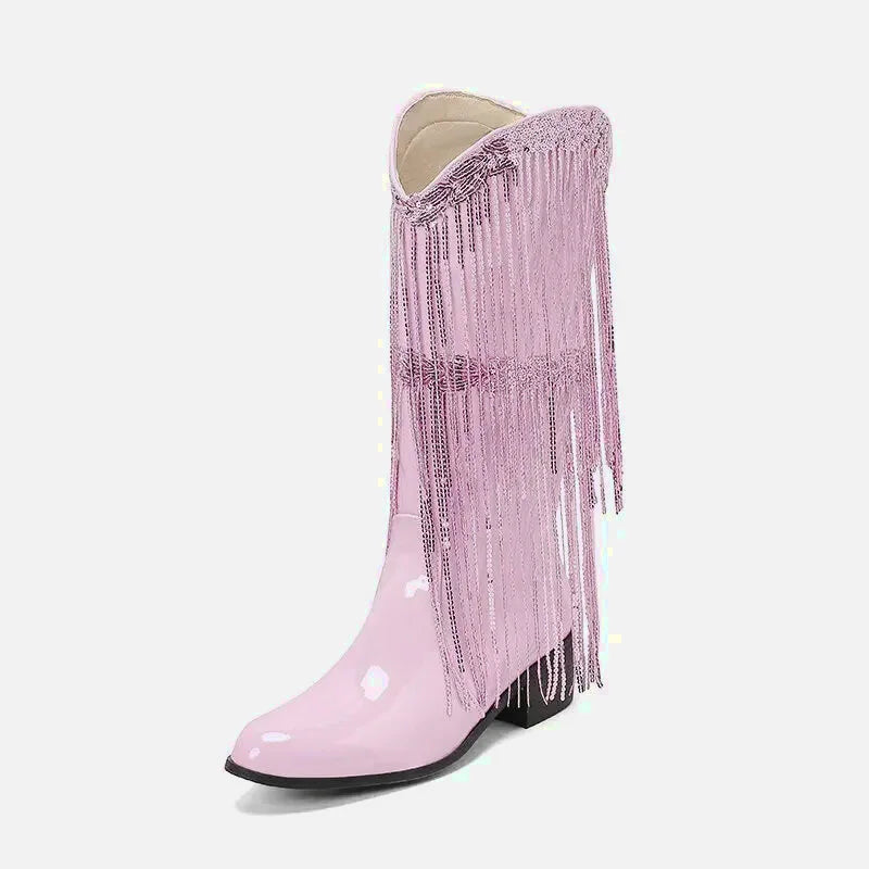 TAMMIE Santiag pour femme Yehaw en rose, chaussure élégante avec semelle en caoutchouc et détails en cuir synthétique.