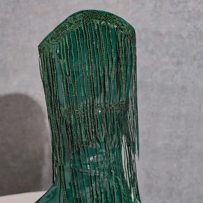 Chaussures santiags pour femme Yehaw Tammie en vert, avec détails en cuir et semelle robuste, style western élégant.
