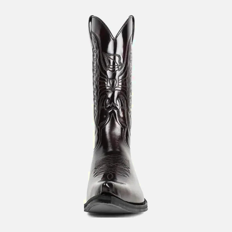 Chaussures teddy santiag pour homme Yehaw en marron foncé, en cuir avec détails élégants et semelle en caoutchouc.