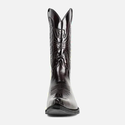 Chaussures teddy santiag pour homme Yehaw en marron foncé, en cuir avec détails élégants et semelle en caoutchouc.