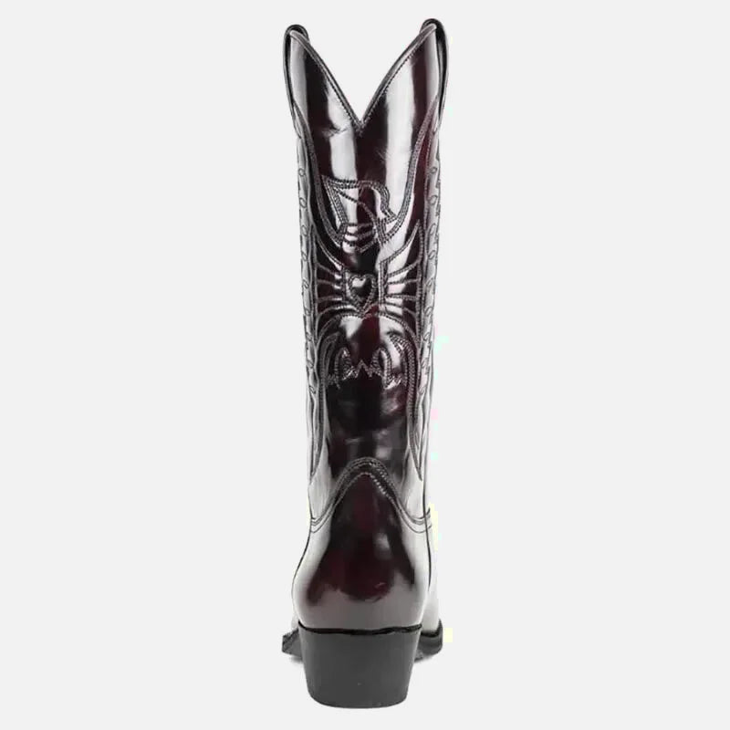 Teddy santiag pour homme Yehaw en cuir marron foncé, chaussures élégantes avec lacets et semelle en caoutchouc.