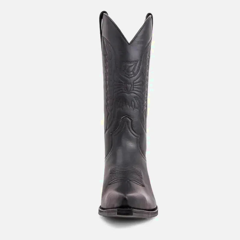 Chaussures teddy santiag pour homme Yehaw en cuir noir, détail élégant avec semelle solide et style classique.