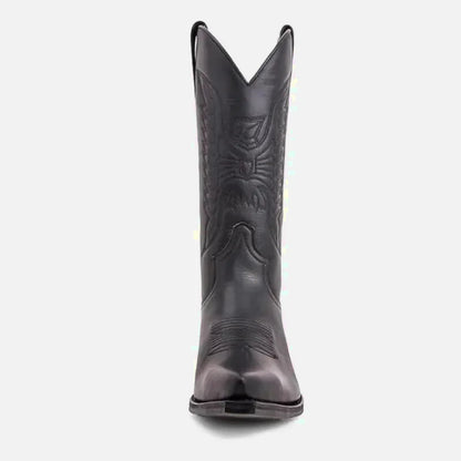 Chaussures teddy santiag pour homme Yehaw en cuir noir, détail élégant avec semelle solide et style classique.