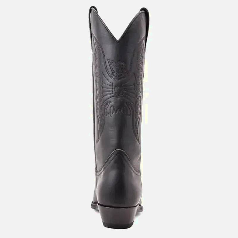 Chaussures Teddy Santiag pour homme Yehaw en noir, en cuir avec semelle robuste et style décontracté.