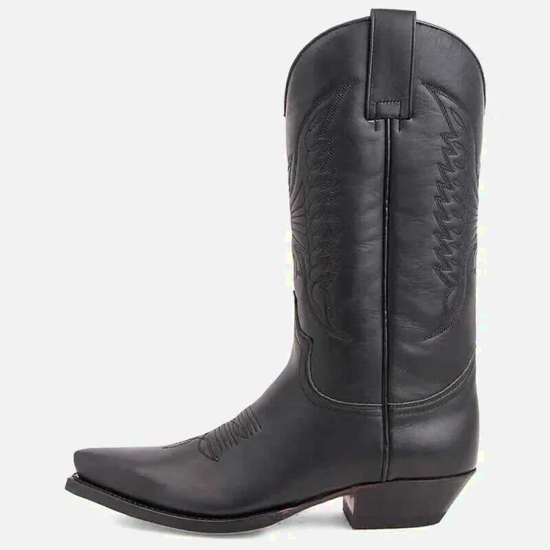 Chaussures teddy santiag pour homme Yehaw en cuir noir, style élégant et contemporain, visible en gros plan.