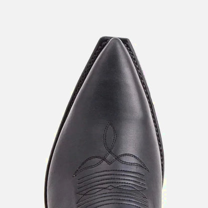 Teddy santiag pour homme Yehaw en cuir noir, chaussures élégantes et confortables, vue de face.