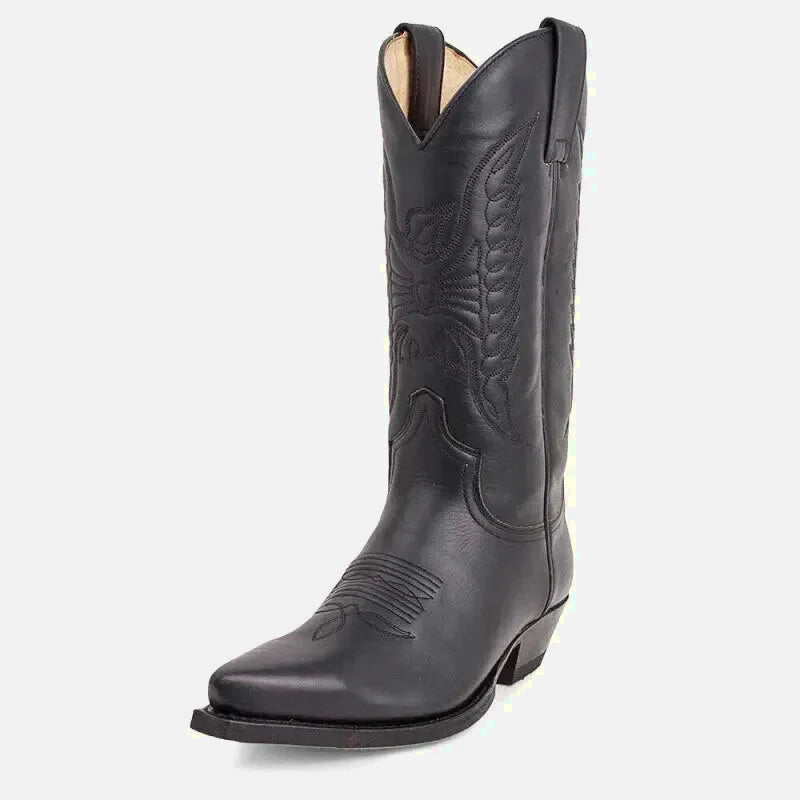 Teddy Santiag pour homme Yehaw en cuir noir, bottines élégantes avec lacets, style classique et finition soignée.