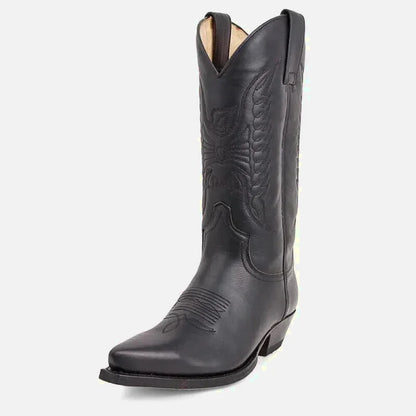Teddy Santiag pour homme Yehaw en cuir noir, bottines élégantes avec lacets, style classique et finition soignée.