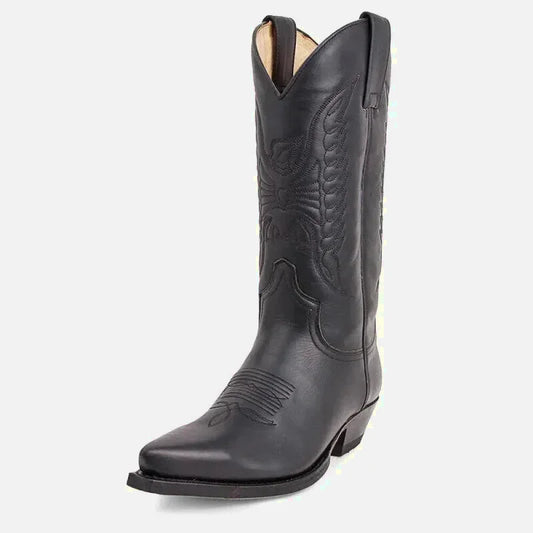 Teddy Santiag pour homme Yehaw en cuir noir, bottines élégantes avec lacets, style classique et finition soignée.