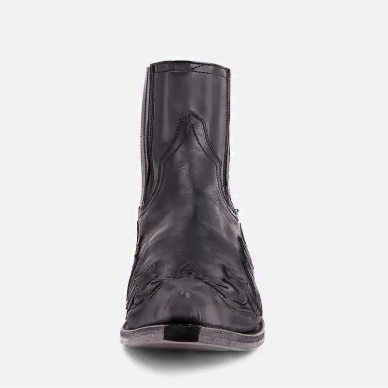 Chaussures santiag pour homme Yehaw Tommy en cuir noir, style élégant et moderne, vue de côté.