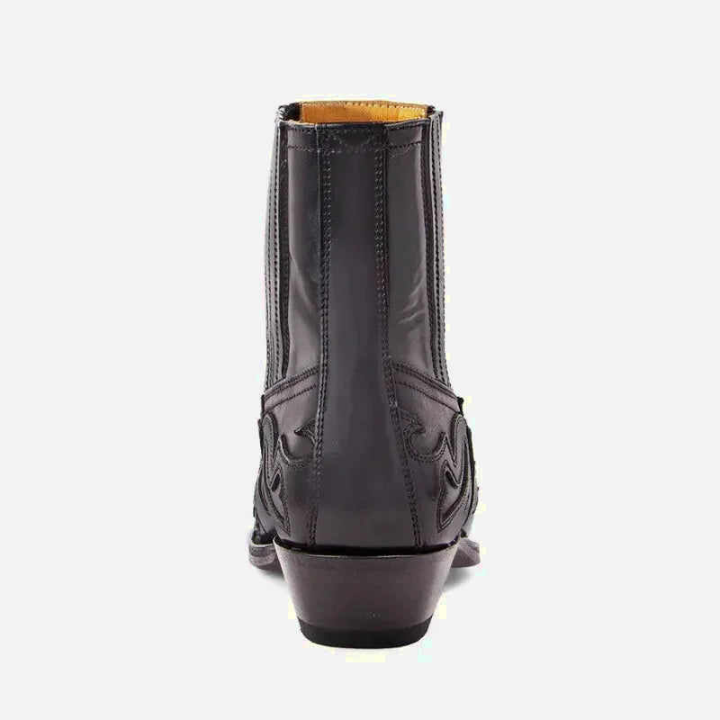 Chaussures santiags pour homme Yehaw noir, en cuir, avec détails traditionnels et semelle robuste, style élégant et décontracté.