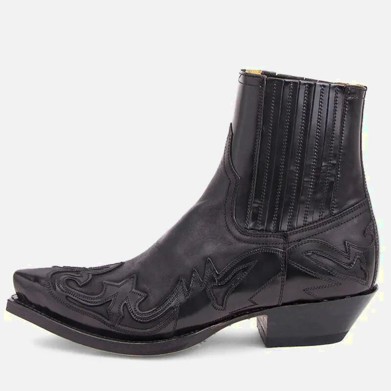 Chaussures santiags pour homme Yehaw, noir, en cuir, avec semelle robuste et design élégant, modèle Tommy Santiag.