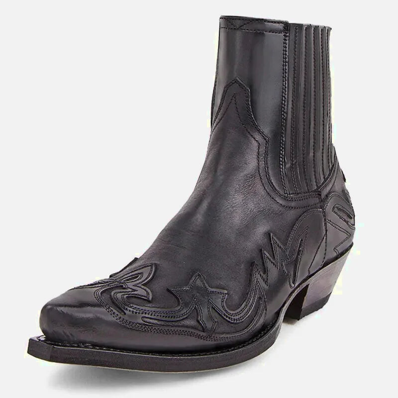 Chaussures santiag pour homme Yehaw Santiag Tommy de couleur noire, en cuir avec détails élégants et semelle en caoutchouc.