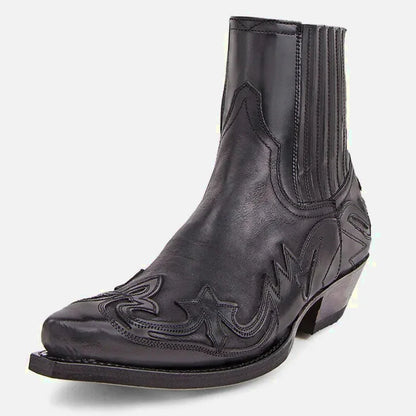 Chaussures santiag pour homme Yehaw Santiag Tommy de couleur noire, en cuir avec détails élégants et semelle en caoutchouc.