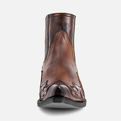 Santiags pour homme Yehaw marron, chaussures en cuir avec détails stylés, idéales pour un look décontracté ou élégant.