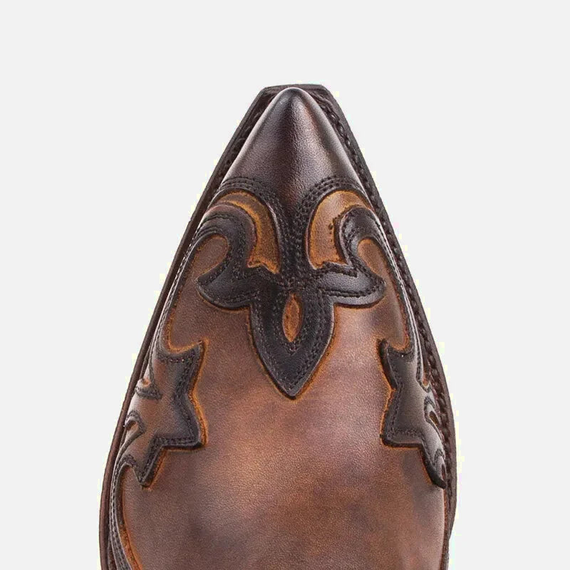 Santiags pour homme Yehaw en marron, chaussures en cuir avec détails stylés, modèle Tommy Santiag Pour Homme.