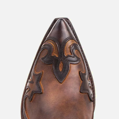 Santiags pour homme Yehaw en marron, chaussures en cuir avec détails stylés, modèle Tommy Santiag Pour Homme.